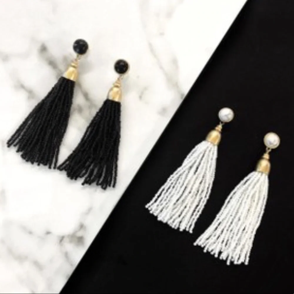 Stella & Dot Earrings Gita Black Tassel Chandelier Earrings